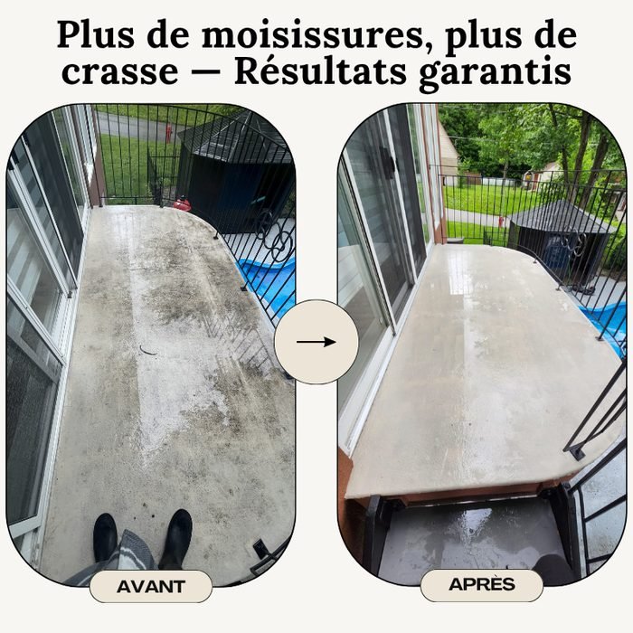 Balcon en béton avant et après nettoyage
