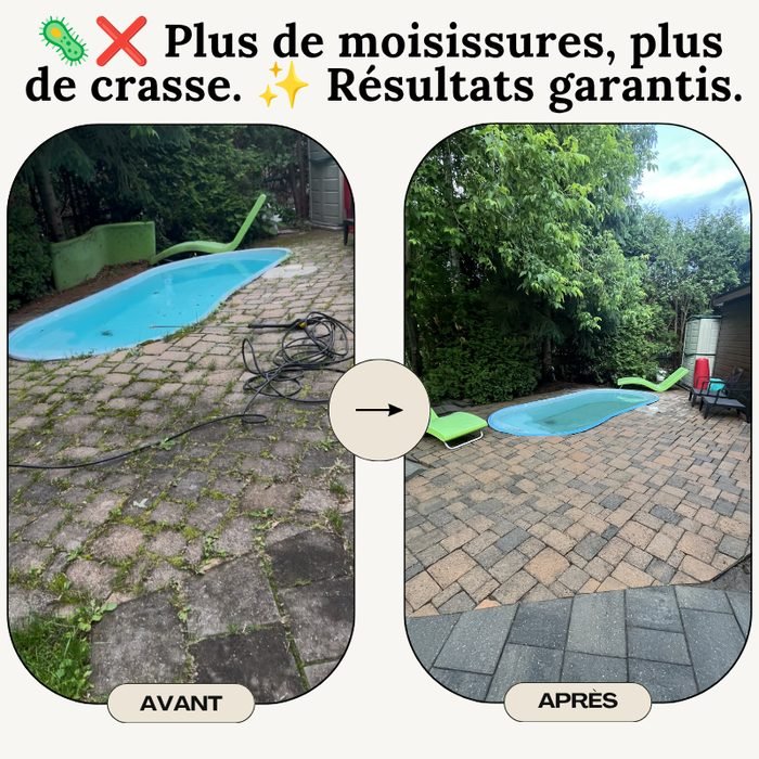 Pourtour de piscine avant et après nettoyage